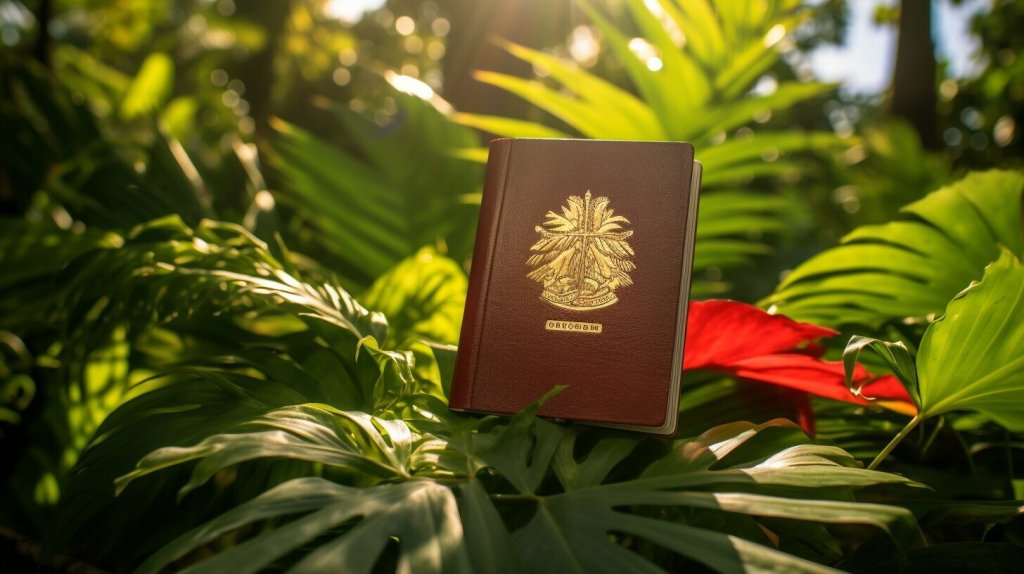 Costa Rican flag and a passport