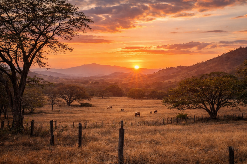Sunset over rural Guanacaste landscape