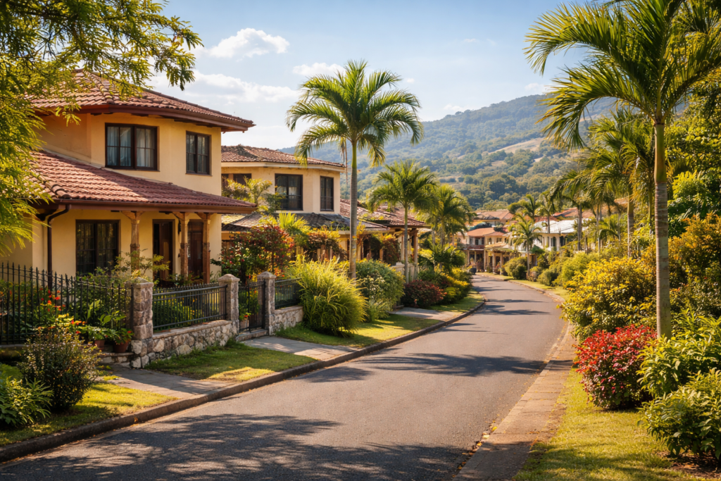 Residential street with homes in Costa Rica