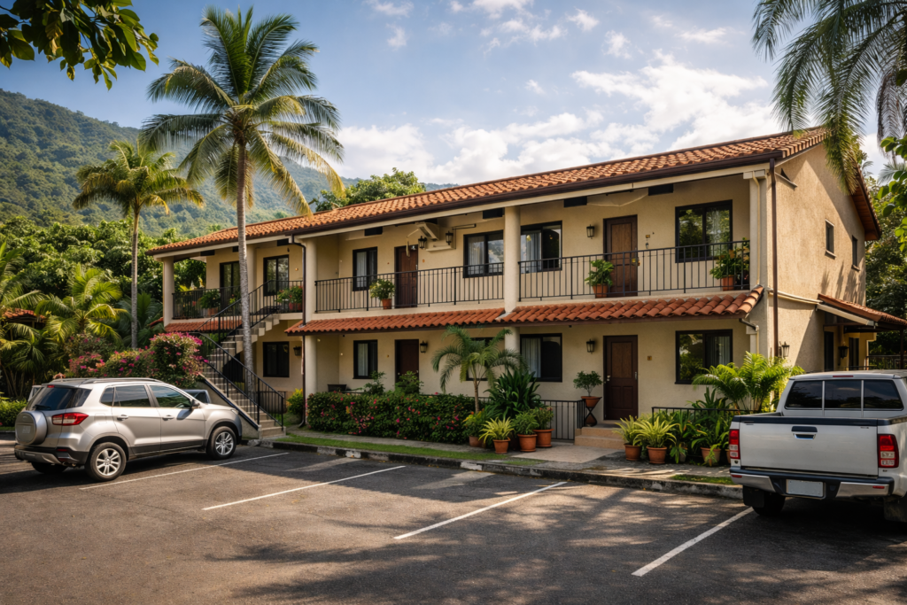 Apartment building in Costa Rica with parking area