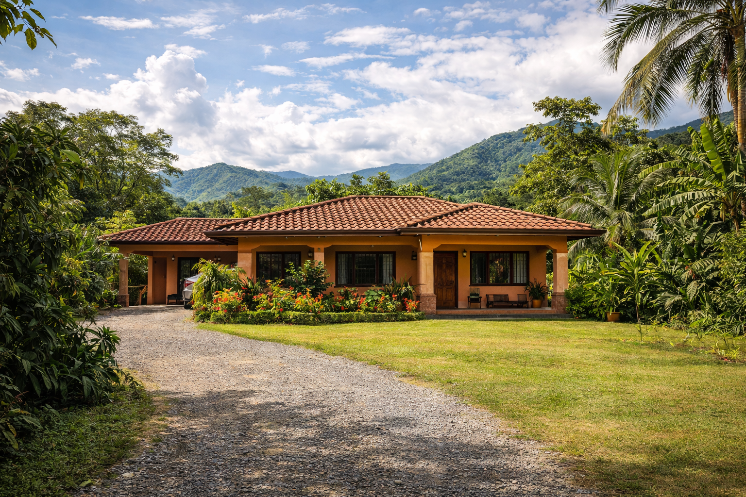 A standalone home in a rural Costa Rican setting, the kind served by a community ASADA