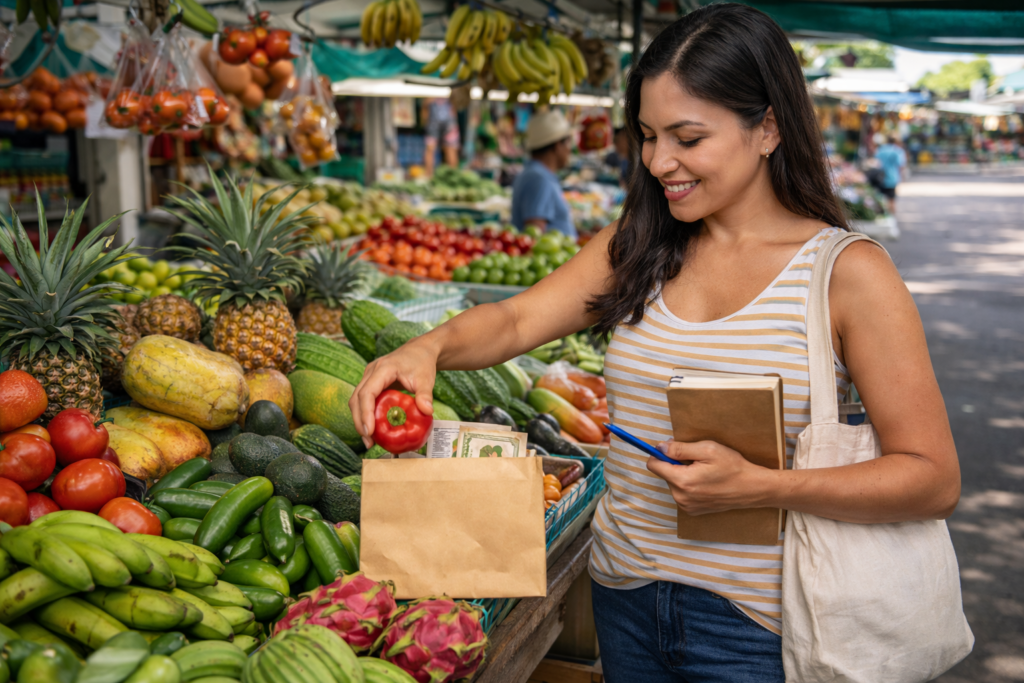 Shopping for fresh produce at a Costa Rican outdoor market