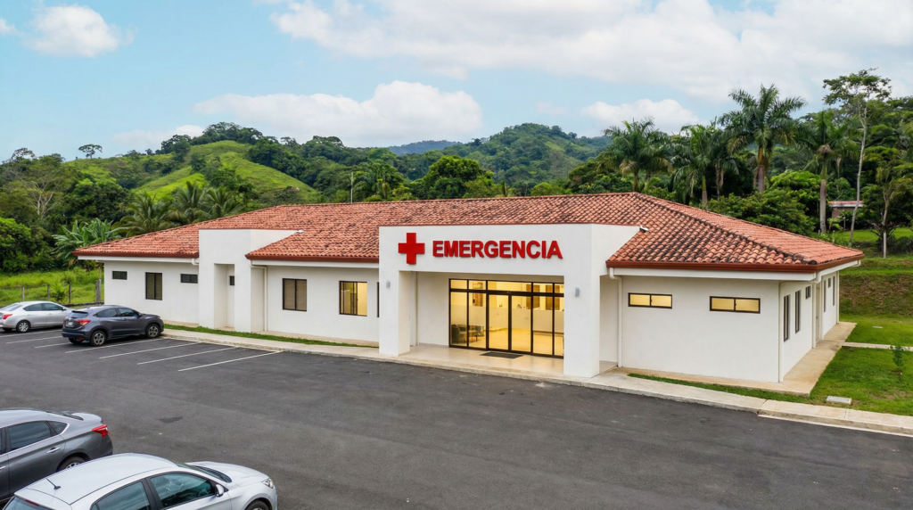 The entrance to a modern emergency room at a hospital in a rural area of Costa Rica, where snakebite victims can receive prompt medical treatment.