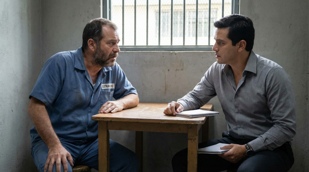 A foreign inmate consulting with his lawyer in a Costa Rican jail.