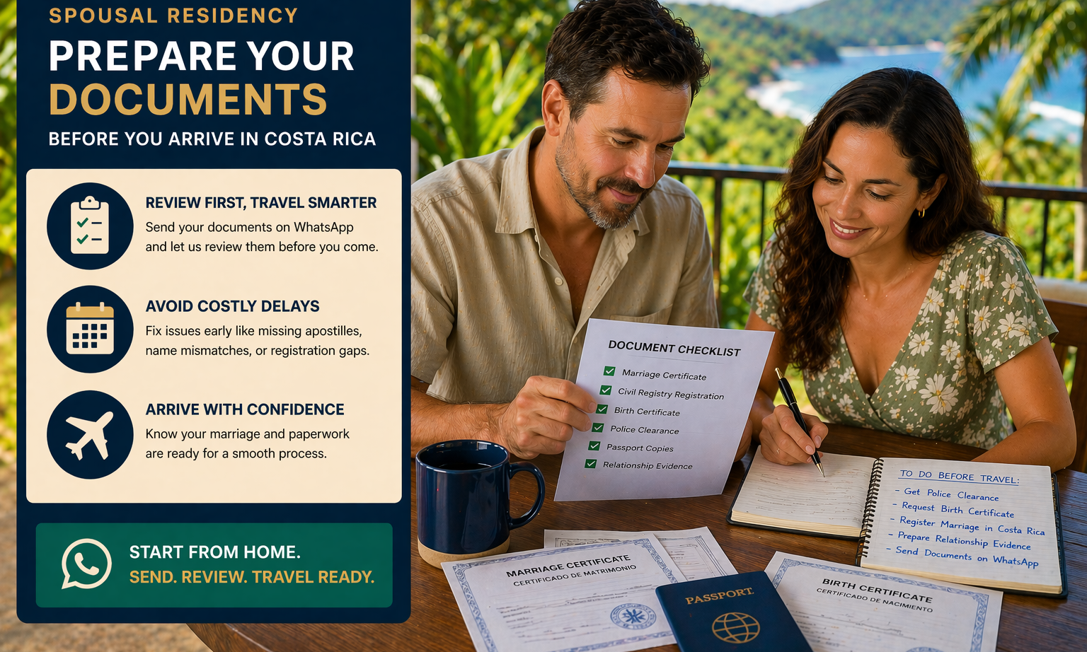 Married couple enjoying life together in Costa Rica representing spousal residency