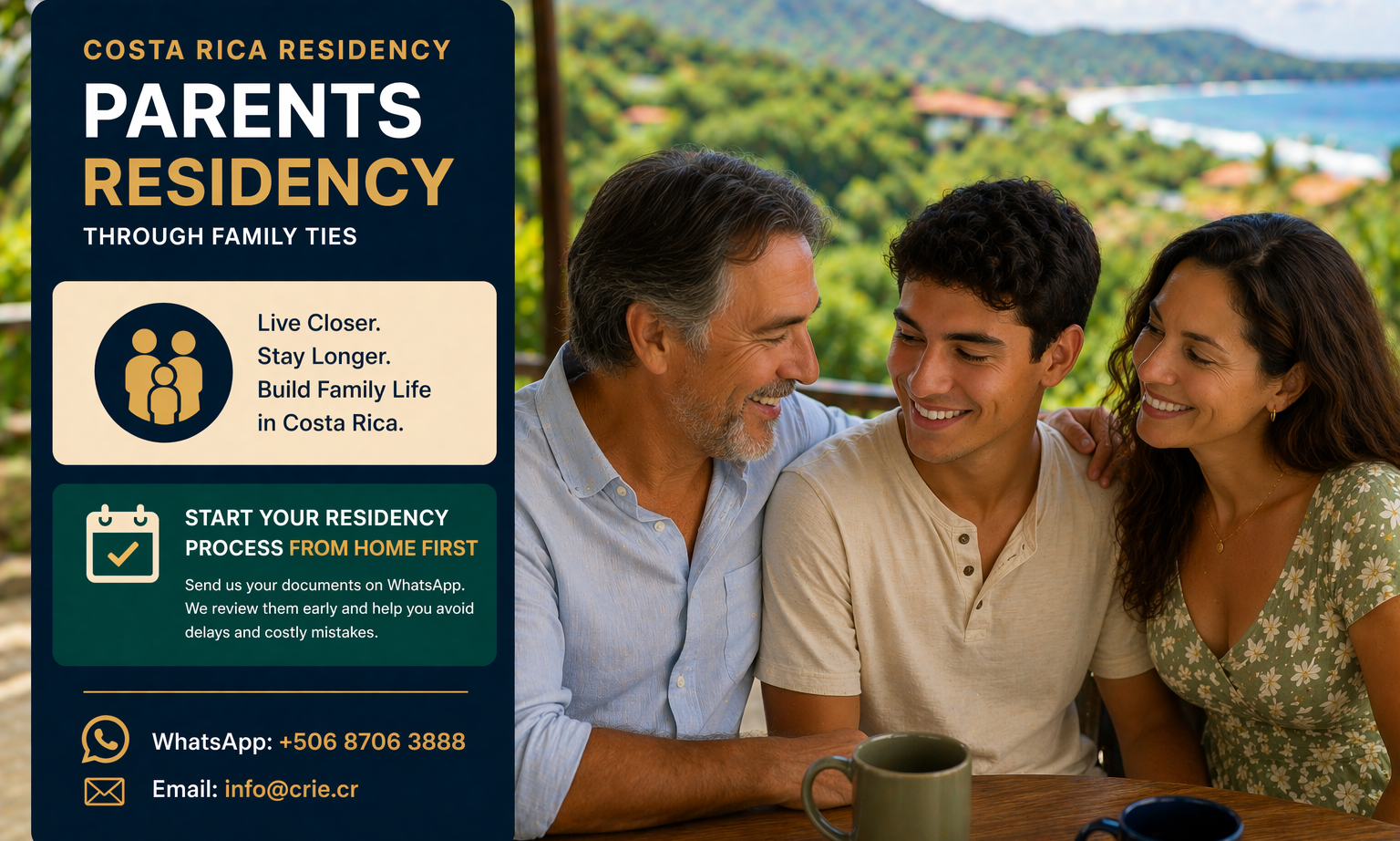 Parent with adult child in Costa Rica representing residency through family ties