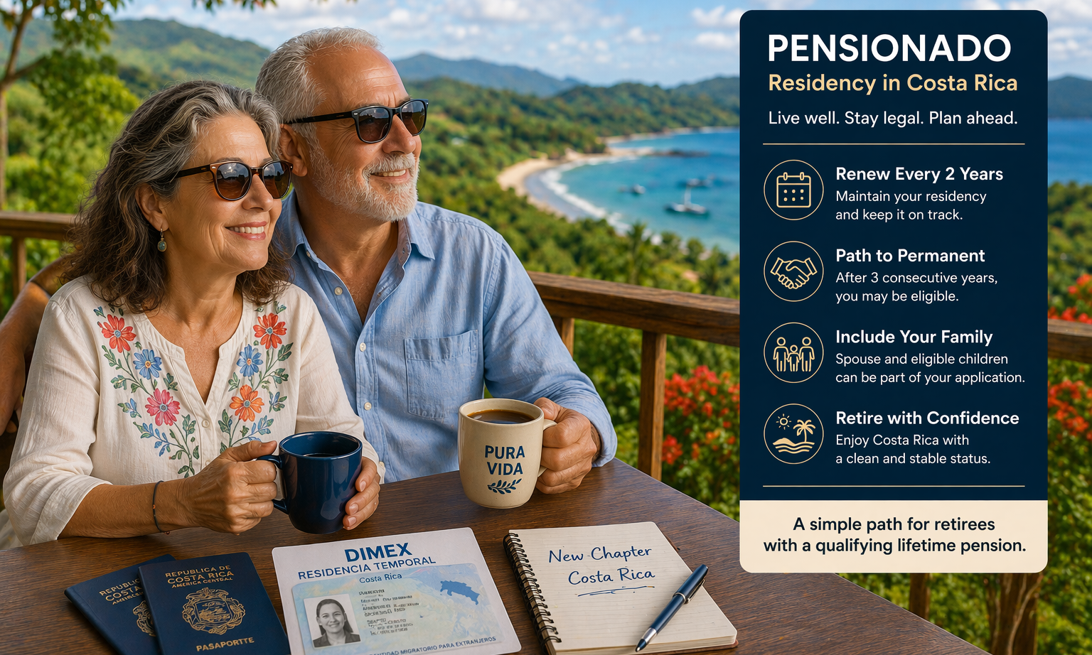 Pensionado residency in Costa Rica supporting a stable long-term lifestyle for retirees and disability pension recipients