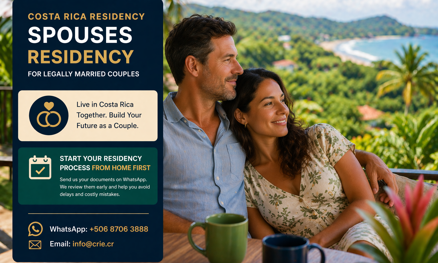 Married couple enjoying life together in Costa Rica representing spousal residency