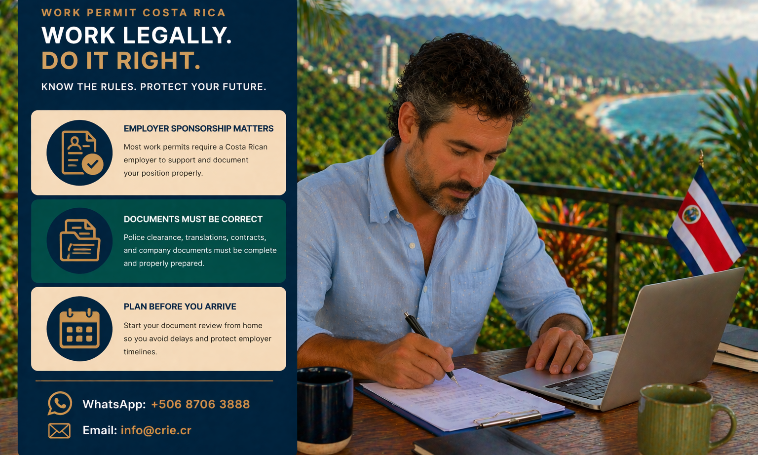 Man reviewing work permit documents in Costa Rica representing legal work authorization process