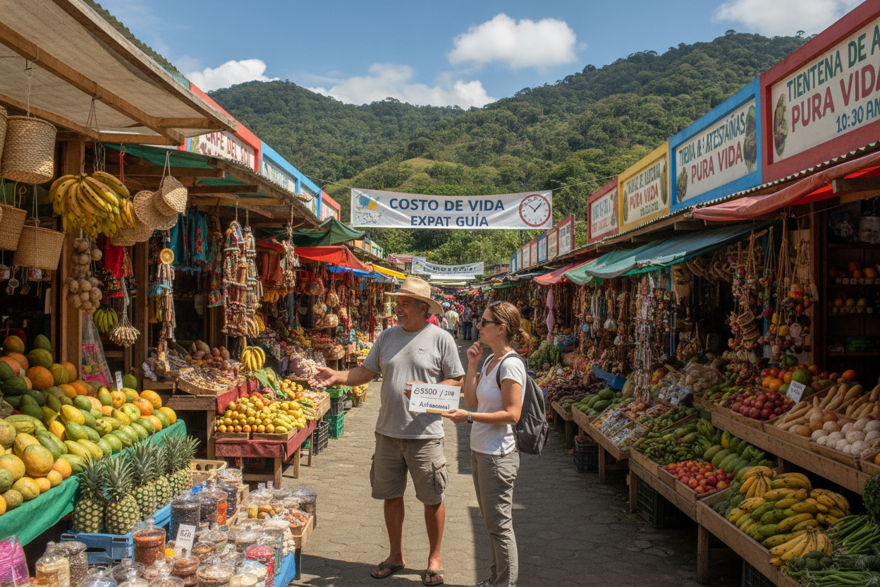 A busy Costa Rican market with local stalls, where spending locally is quietly noticed