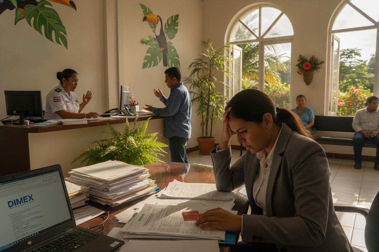 Scene illustrating the pitfalls of changing the name on a DIMEX card in Costa Rica