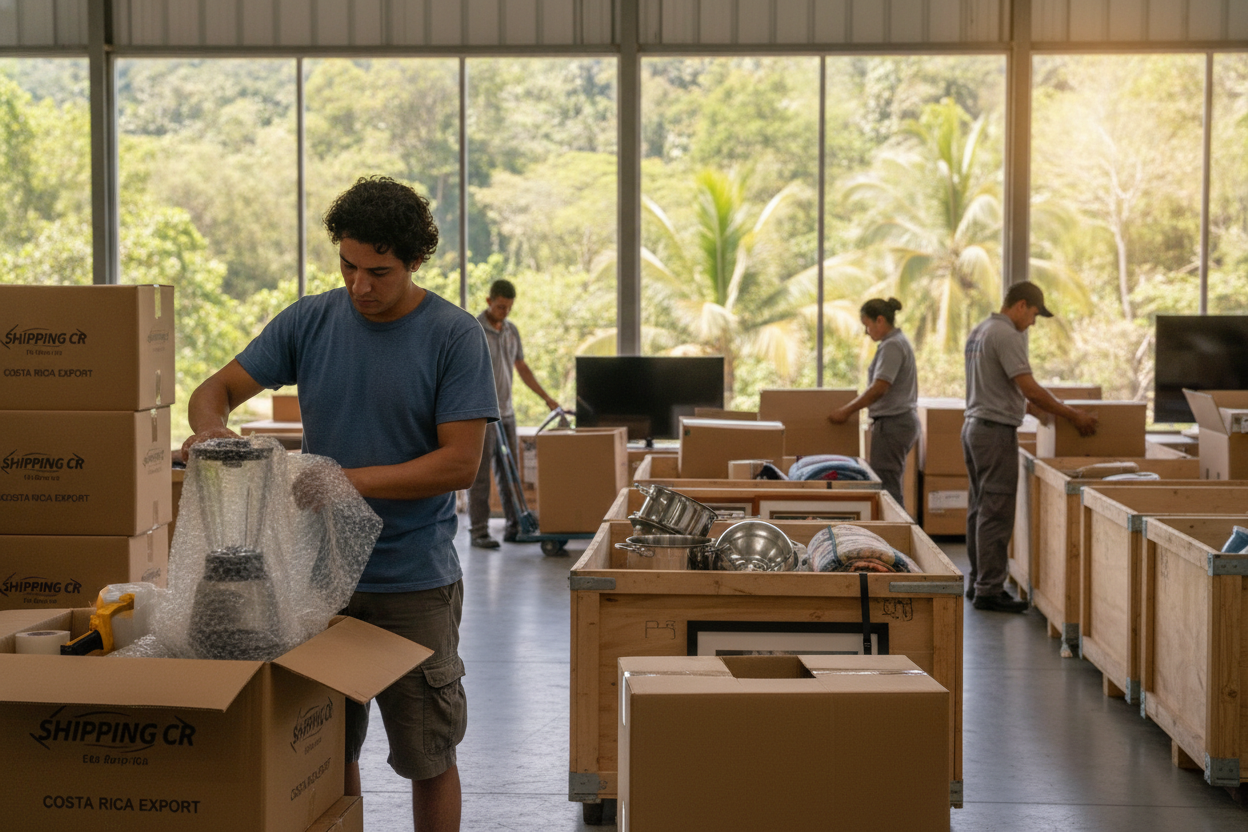 Busy packing and shipping process for household goods