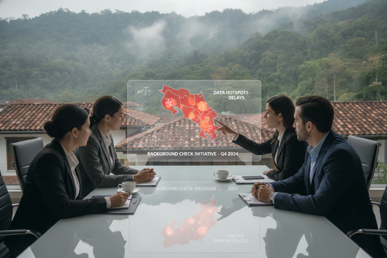 Scene illustrating the theme of "Addressing Background Check Delays in Costa Rica