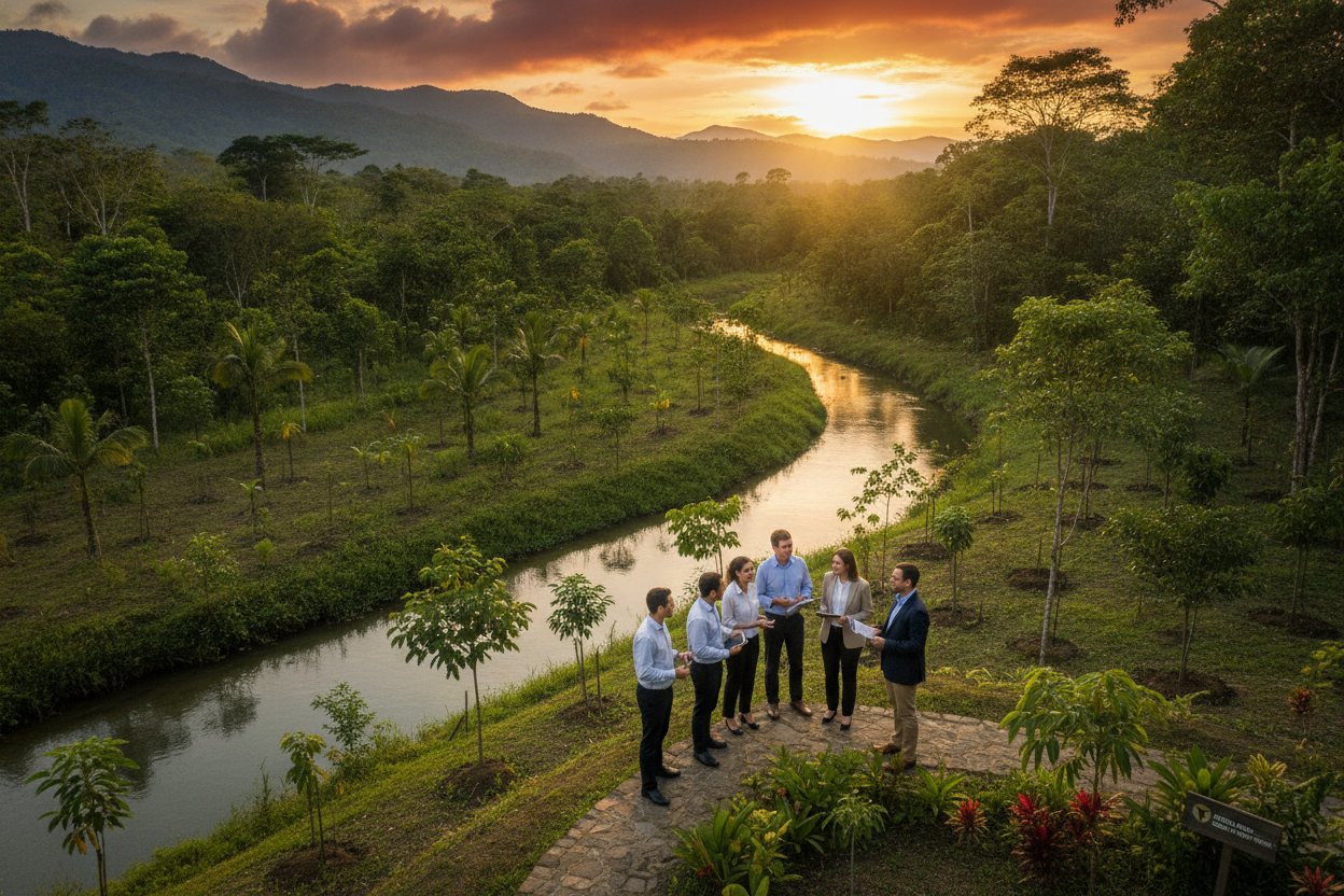 A Costa Rican river running through green forest, one of the country's water sources