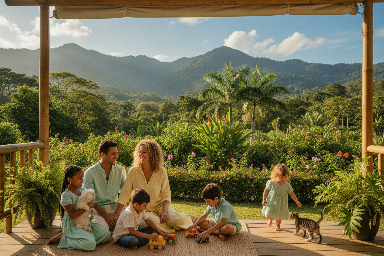 Family gathered together in Costa Rica