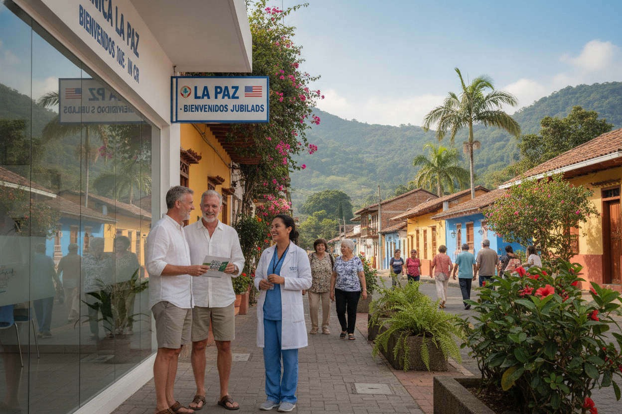 Street scene in Costa Rica illustrating the seamless transition to healthcare for U