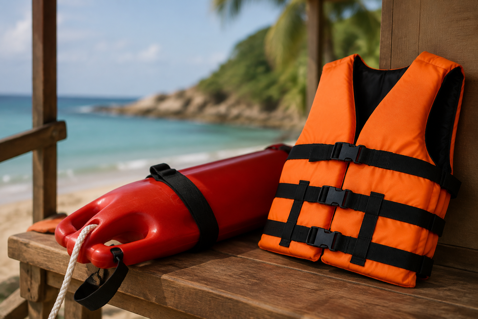 Illustration of flotation equipment prepared for a water outing.