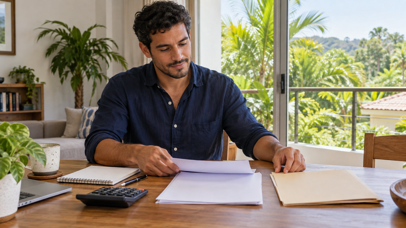 Applicant organizing a document file for a Costa Rica work authorization appointment