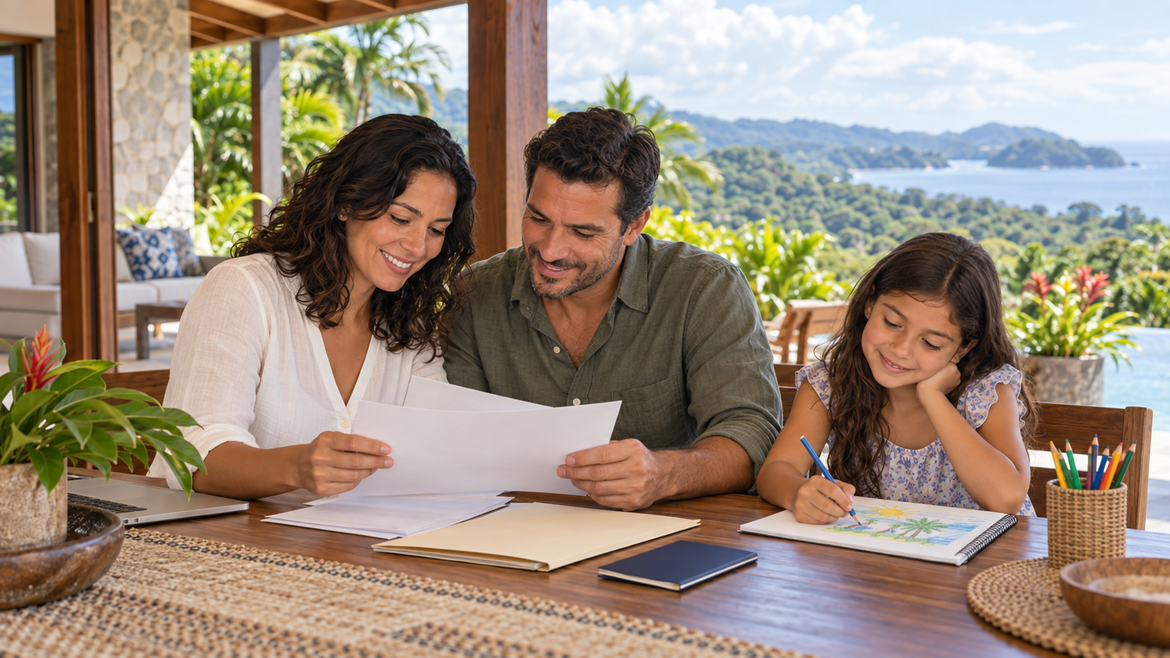 Family organizing supporting documents for a Costa Rica residency application