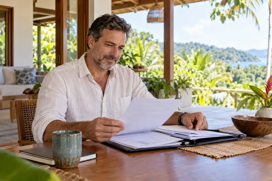 Adult reviewing regular-income documents at home.