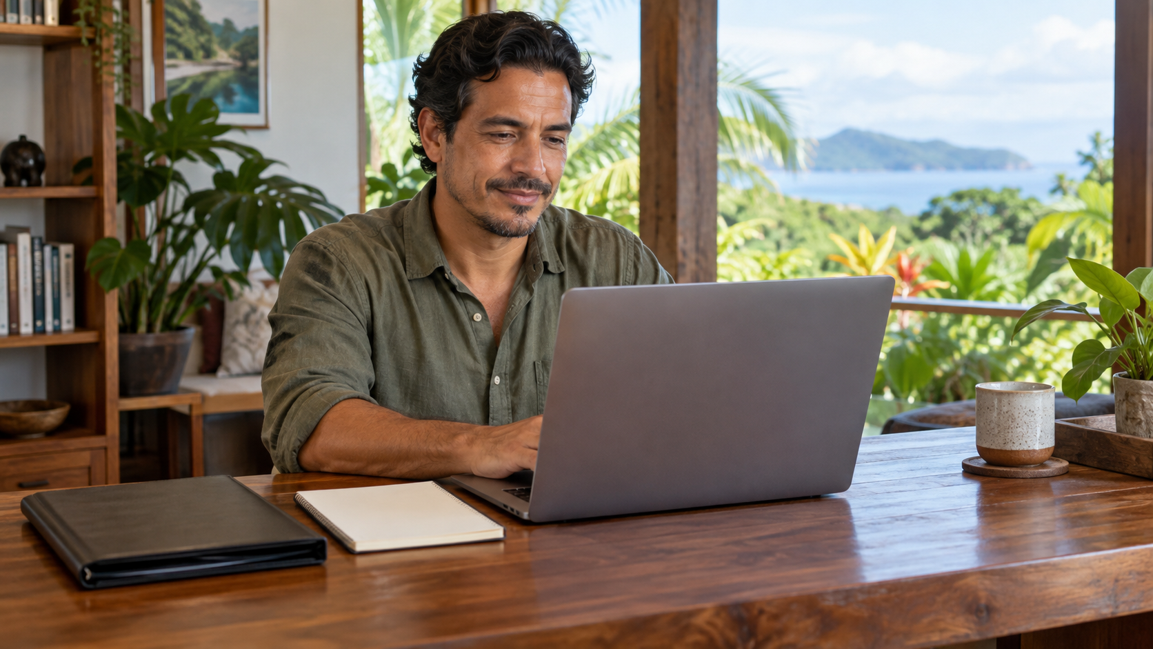 Applicant checking an immigration status reference at a Costa Rican home office.