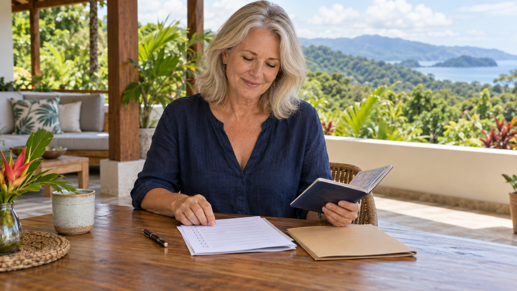 Resident organizing a passport and renewal documents at her Costa Rica home
