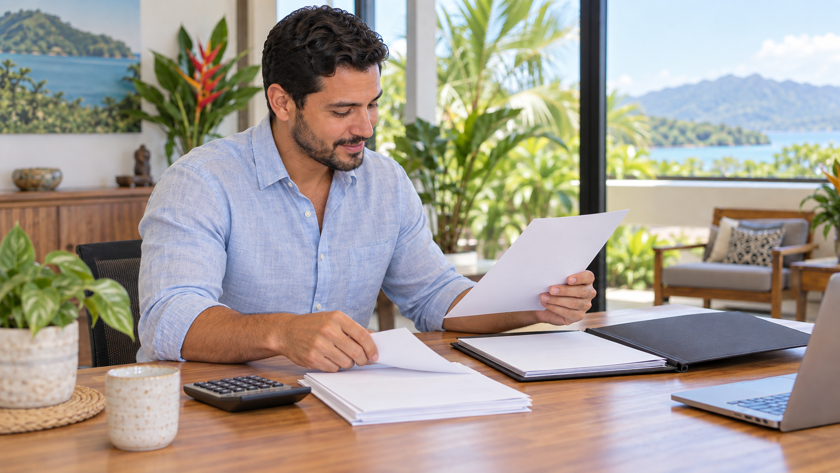 Professional organizing documents and budget records for a Costa Rica work authorization