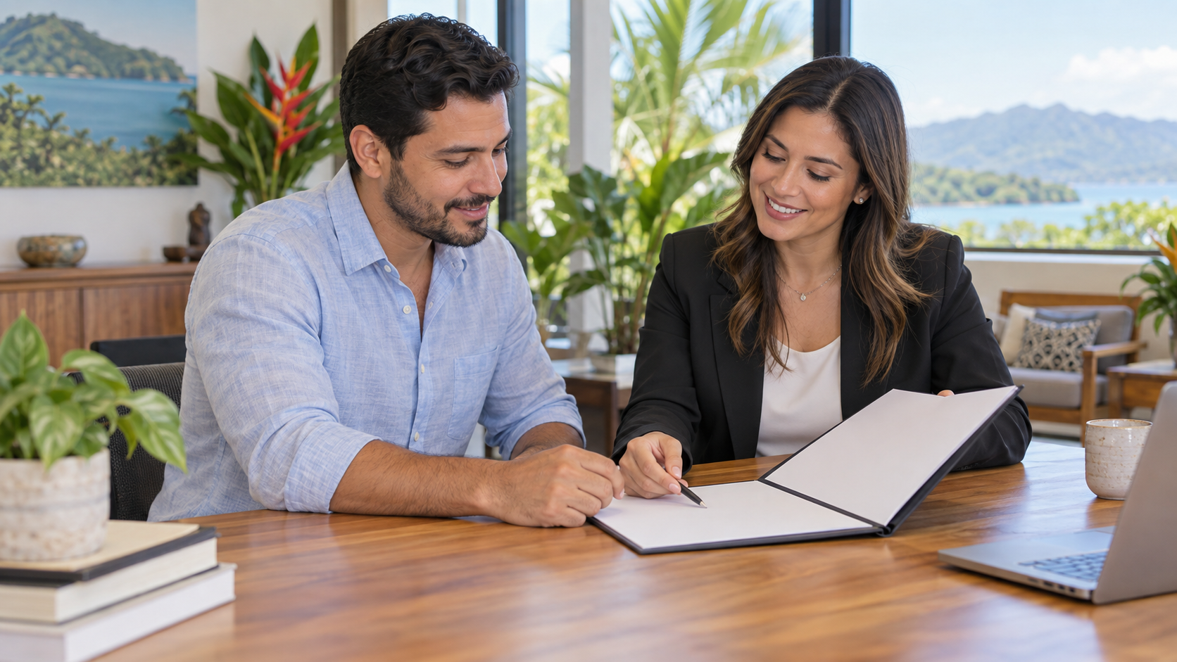 Professional reviewing work authorization documents with a Costa Rica immigration adviser