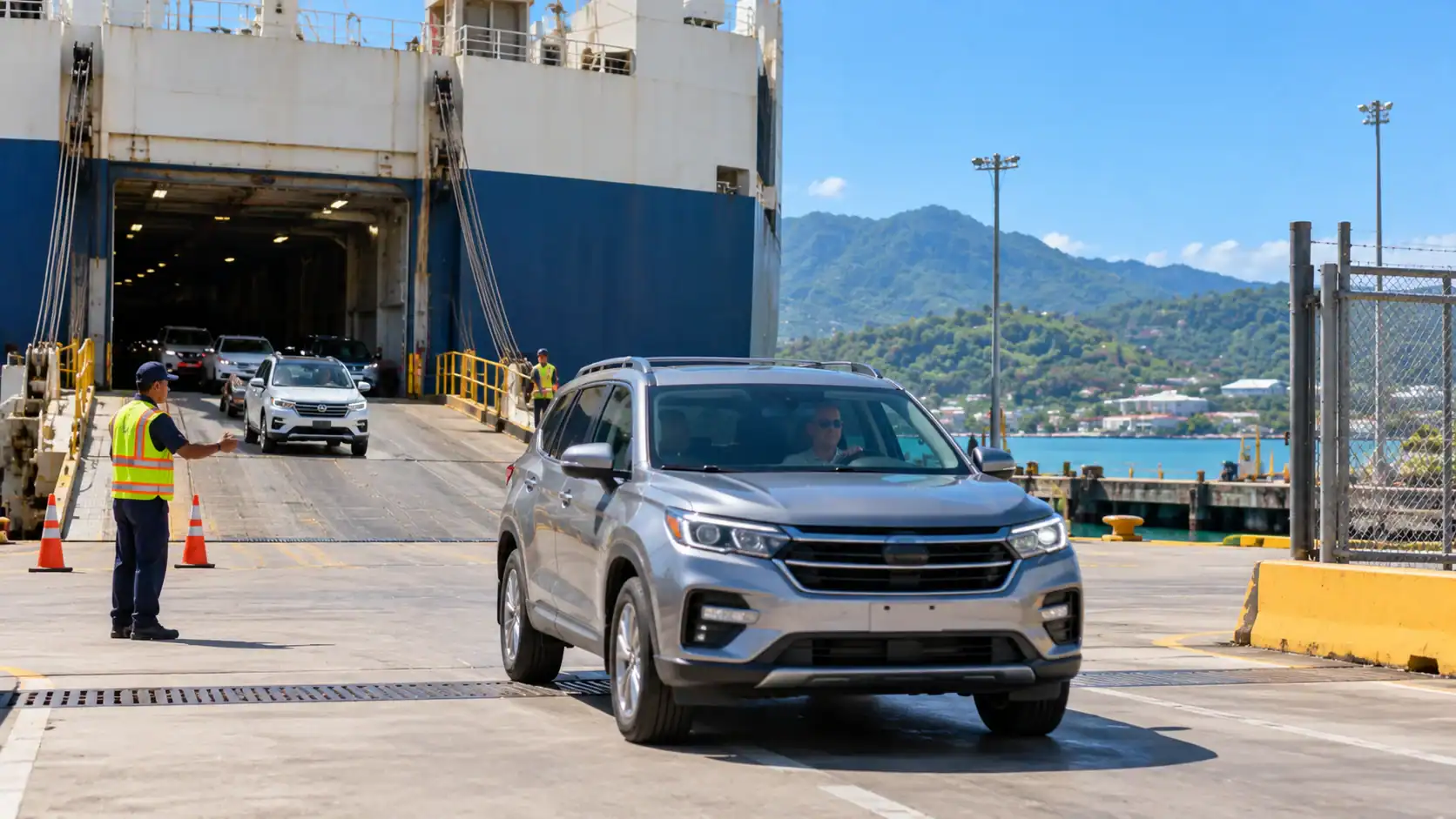 A car being driven out of a port terminal in Costa Rica