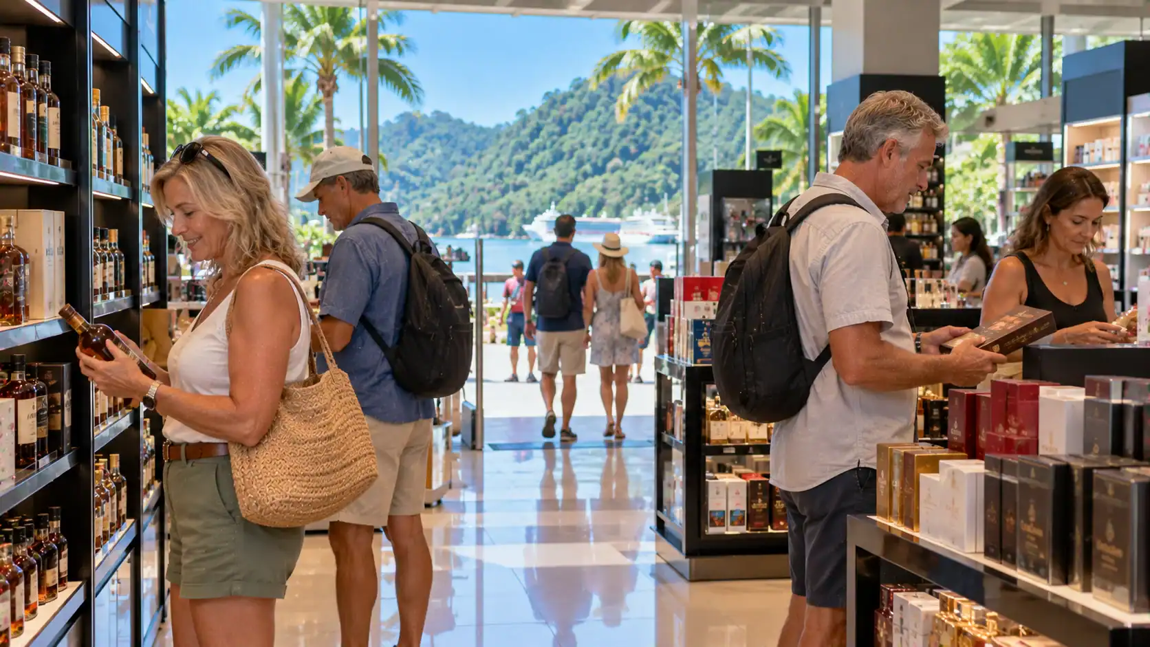 A duty-free shopping center in Golfito with morning shoppers