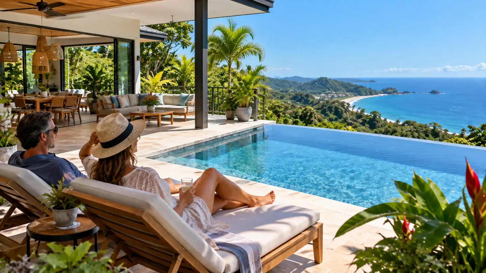 A luxury home with an infinity pool overlooking the ocean in Costa Rica