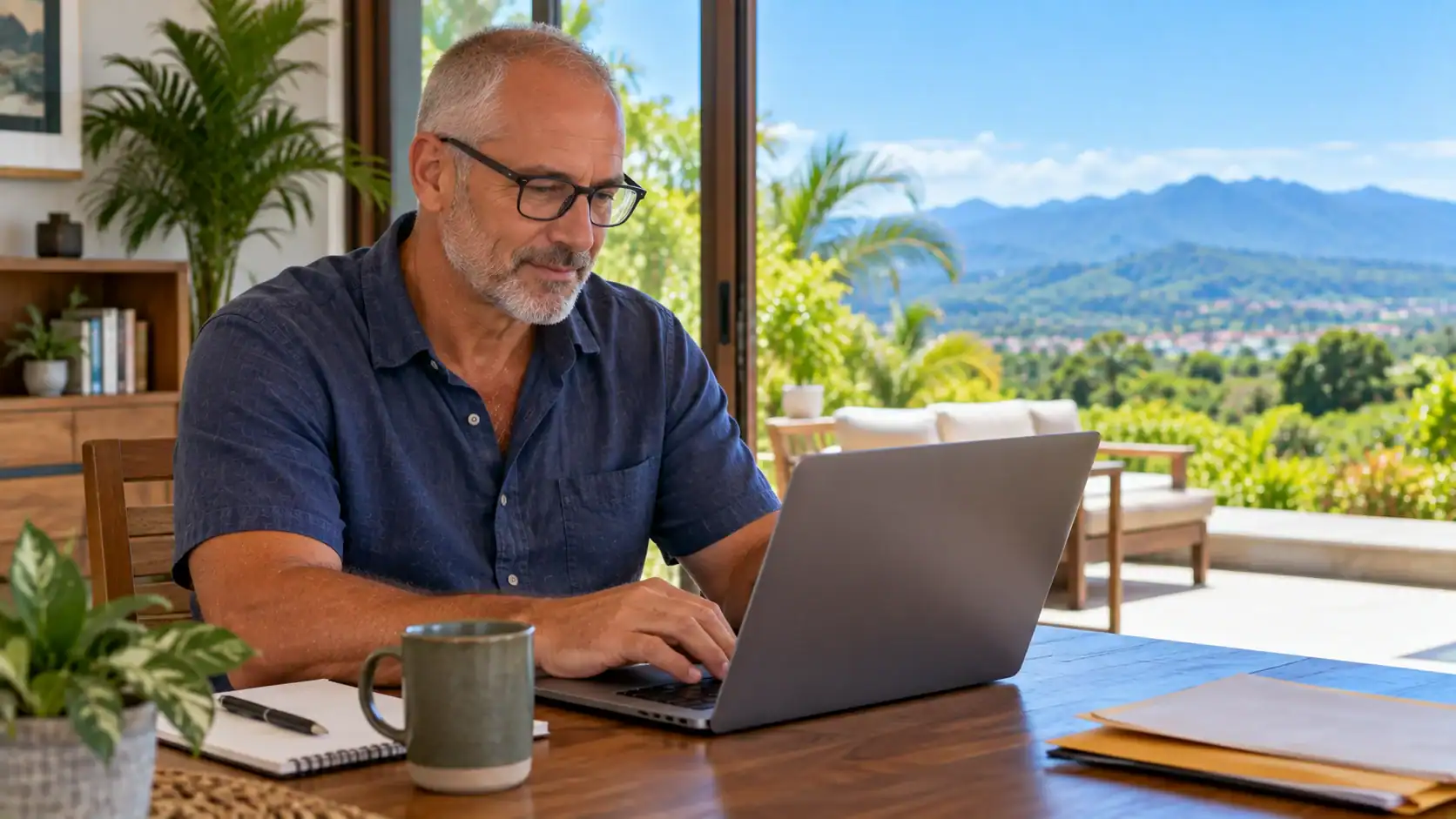 A man applying online for a police certificate on a laptop at home