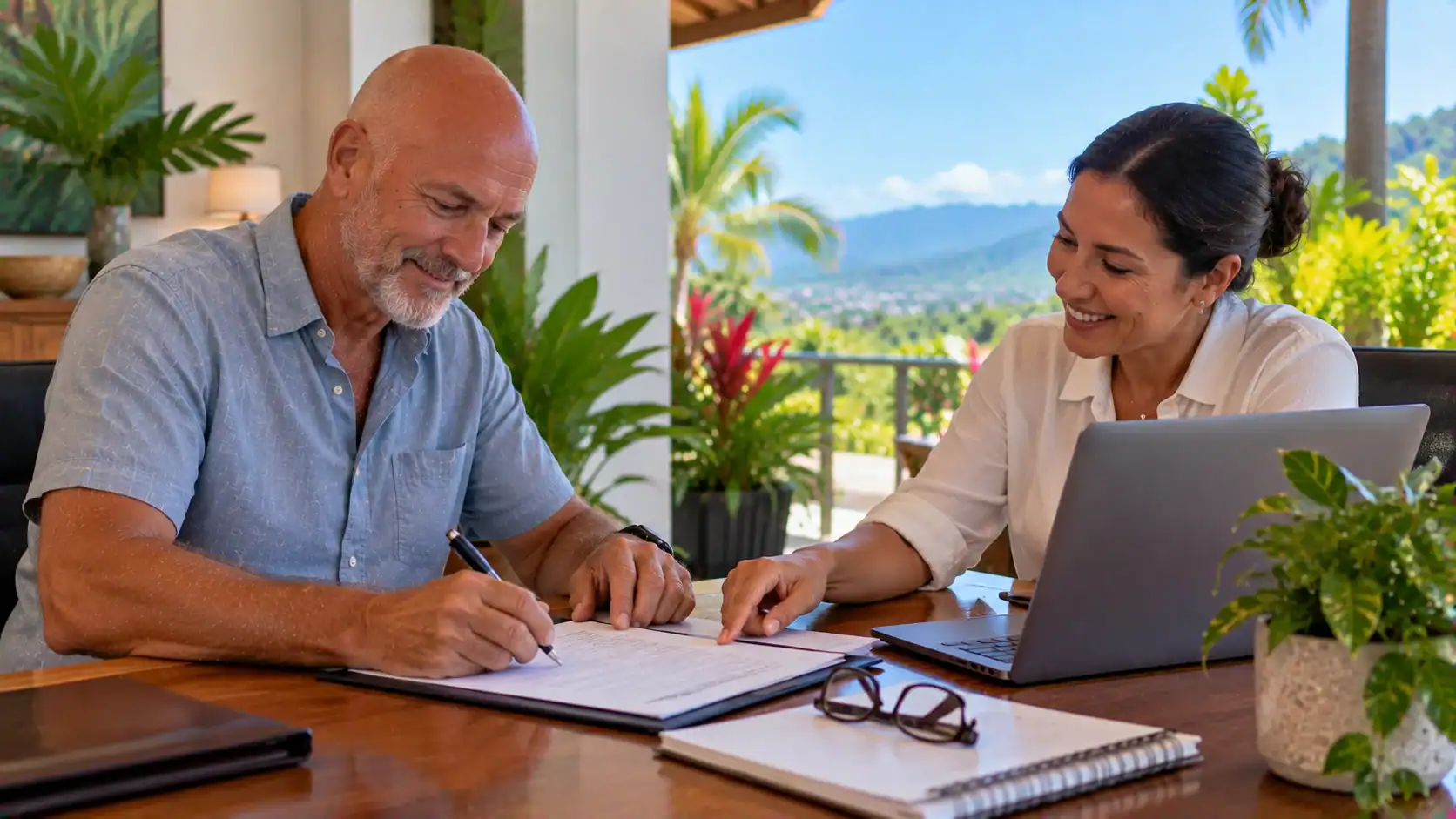 A man updating his address details with an adviser