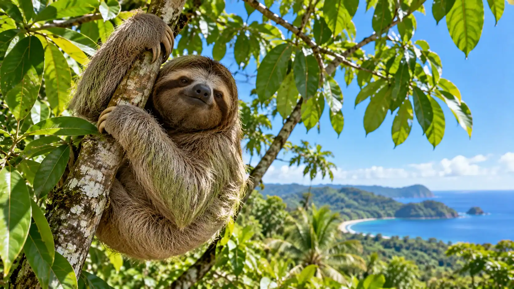 A two-toed sloth resting in a tree in Costa Rica