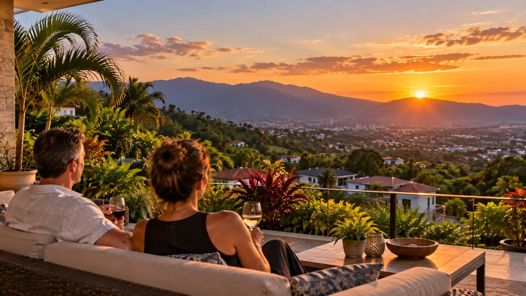 A view over Escazú hills and the Central Valley at sunset