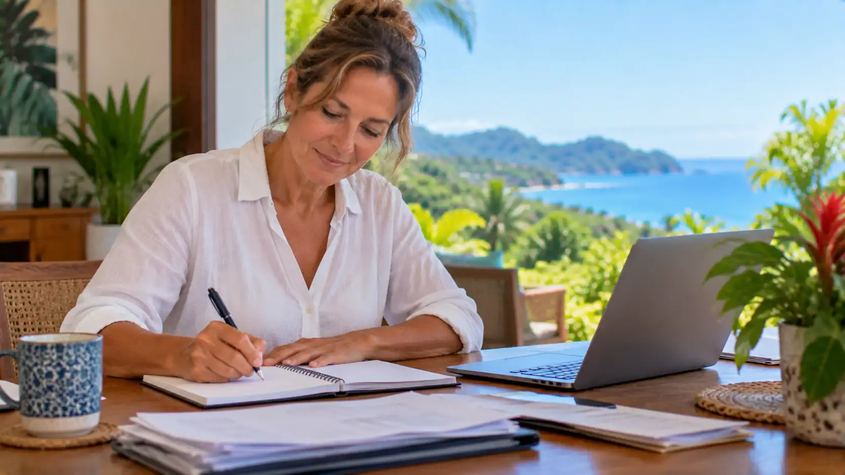 A woman writing a document checklist in a notebook before ordering records