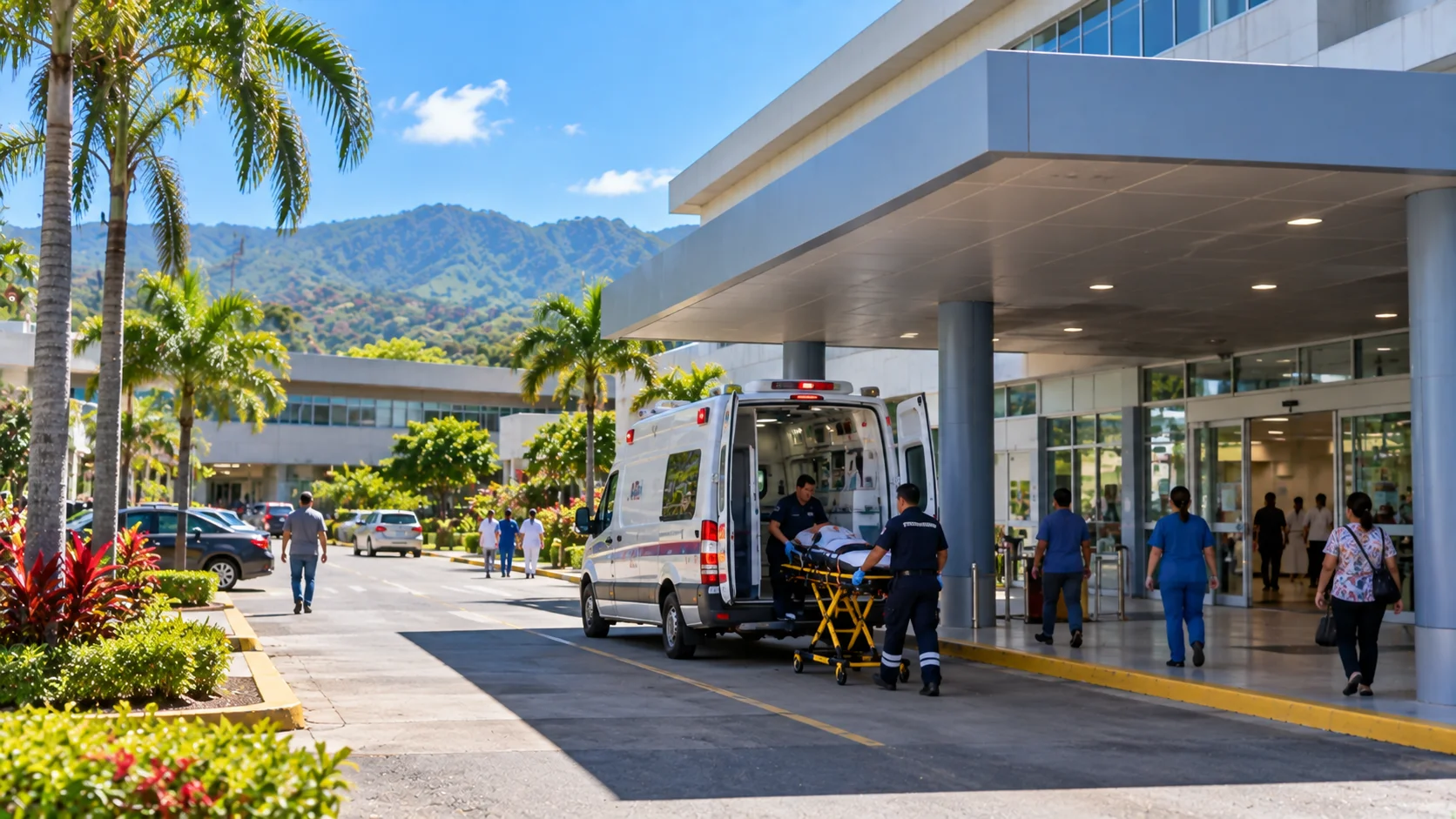 An ambulance parked outside a regional hospital in Costa Rica