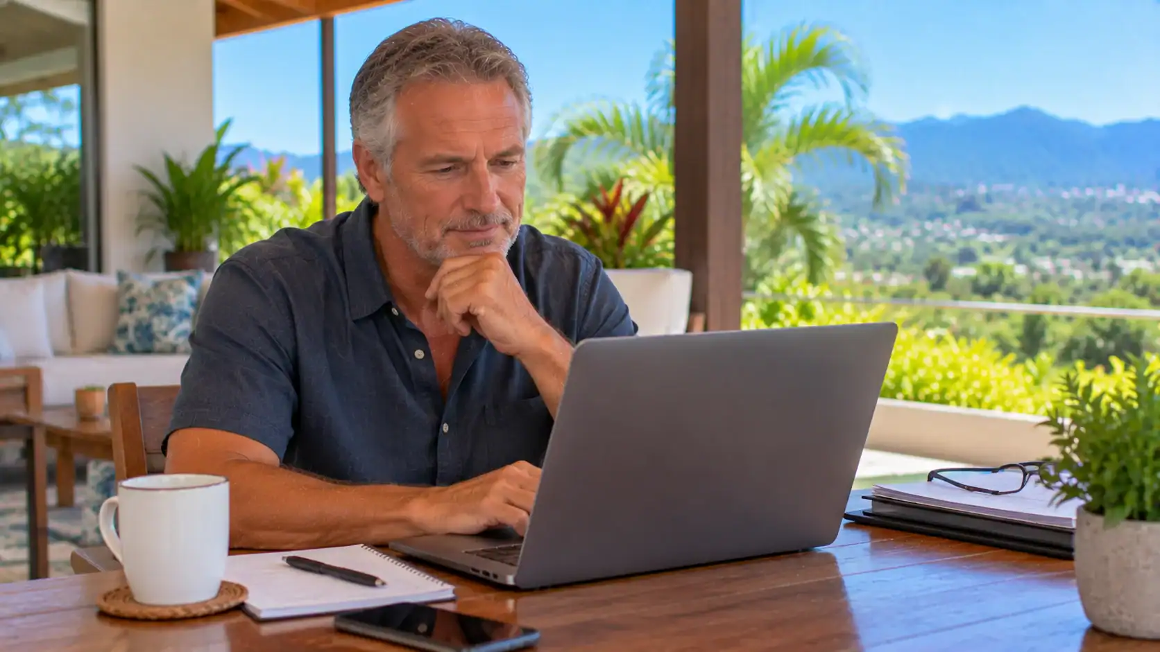 An investor resident checking his Caja assessment on a laptop