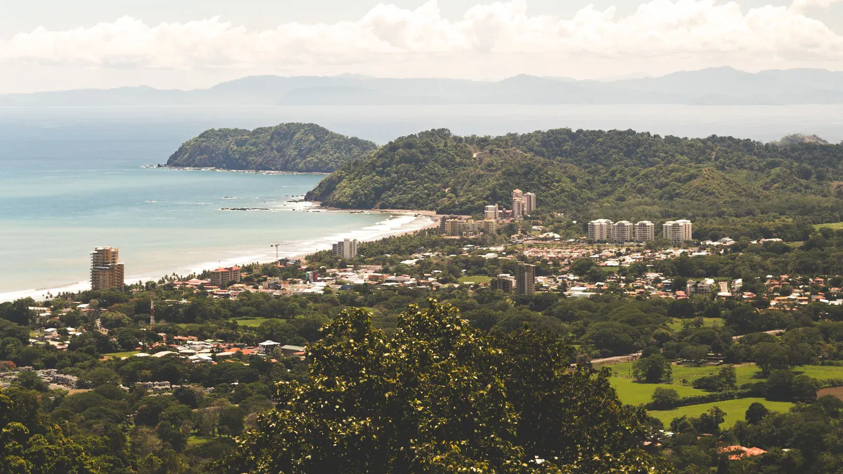 View over Jacó town and its bay on Costa Rica's Central Pacific coast
