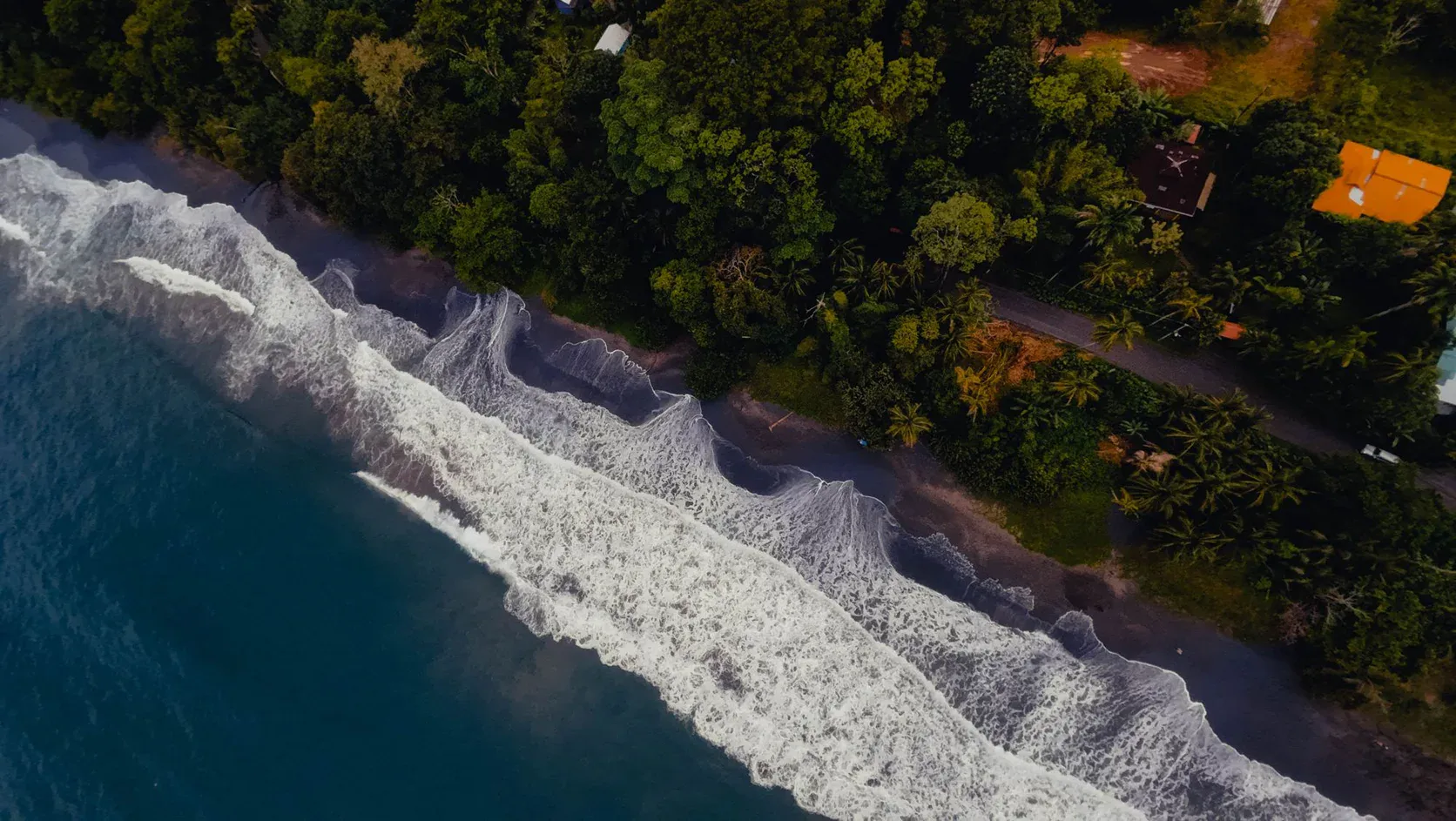 Aerial view of the Caribbean coast at Puerto Viejo de Talamanca, Costa Rica