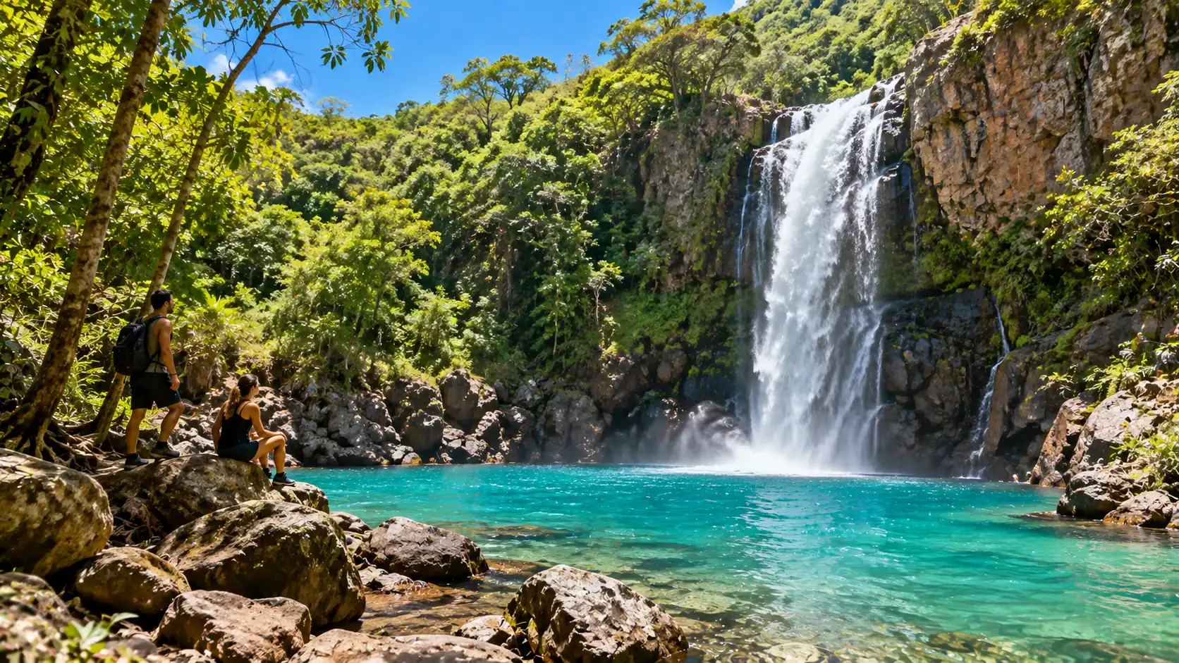 La Cangreja waterfall plunging into a turquoise pool in Rincón de la Vieja