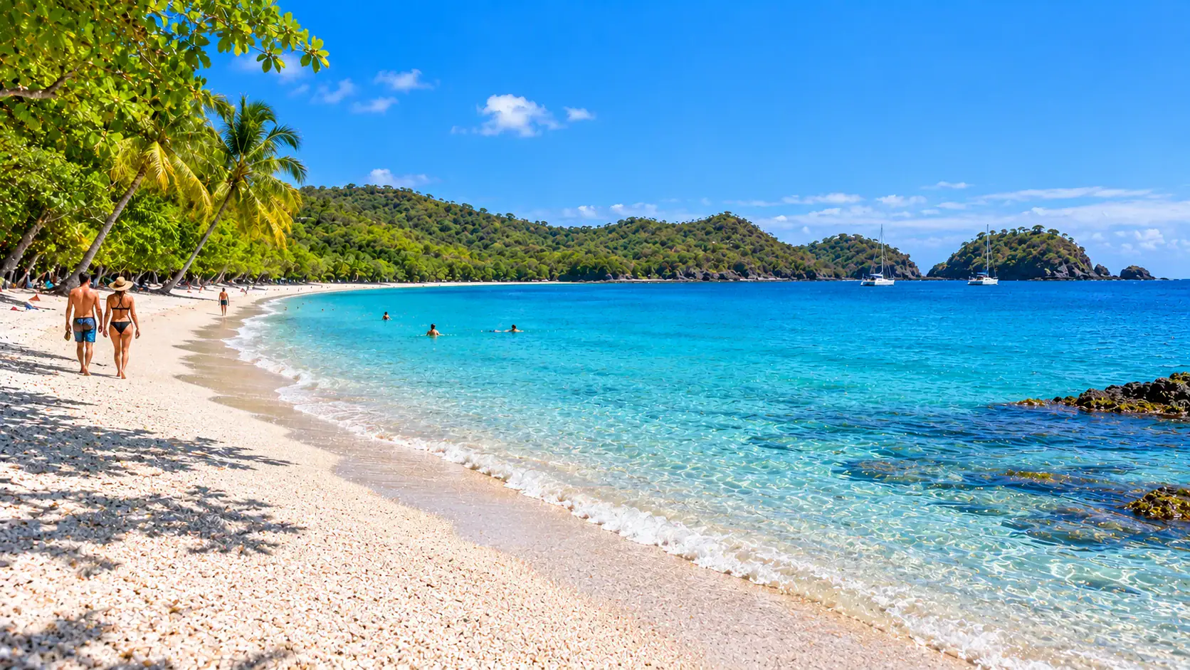 The crushed-shell sand and clear water of Playa Conchal, Guanacaste