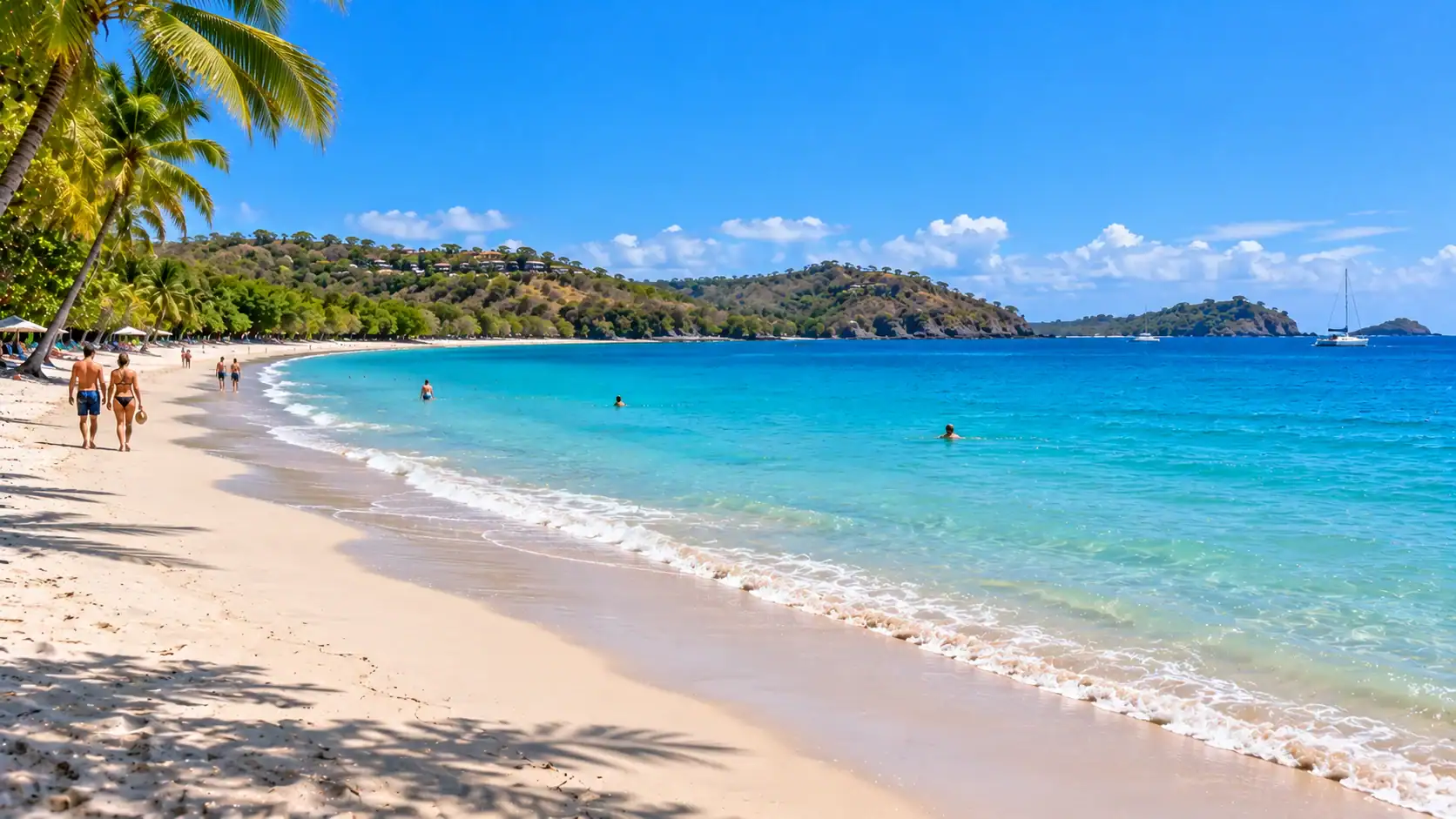The white-sand beach and turquoise water at Playa Flamingo, Guanacaste