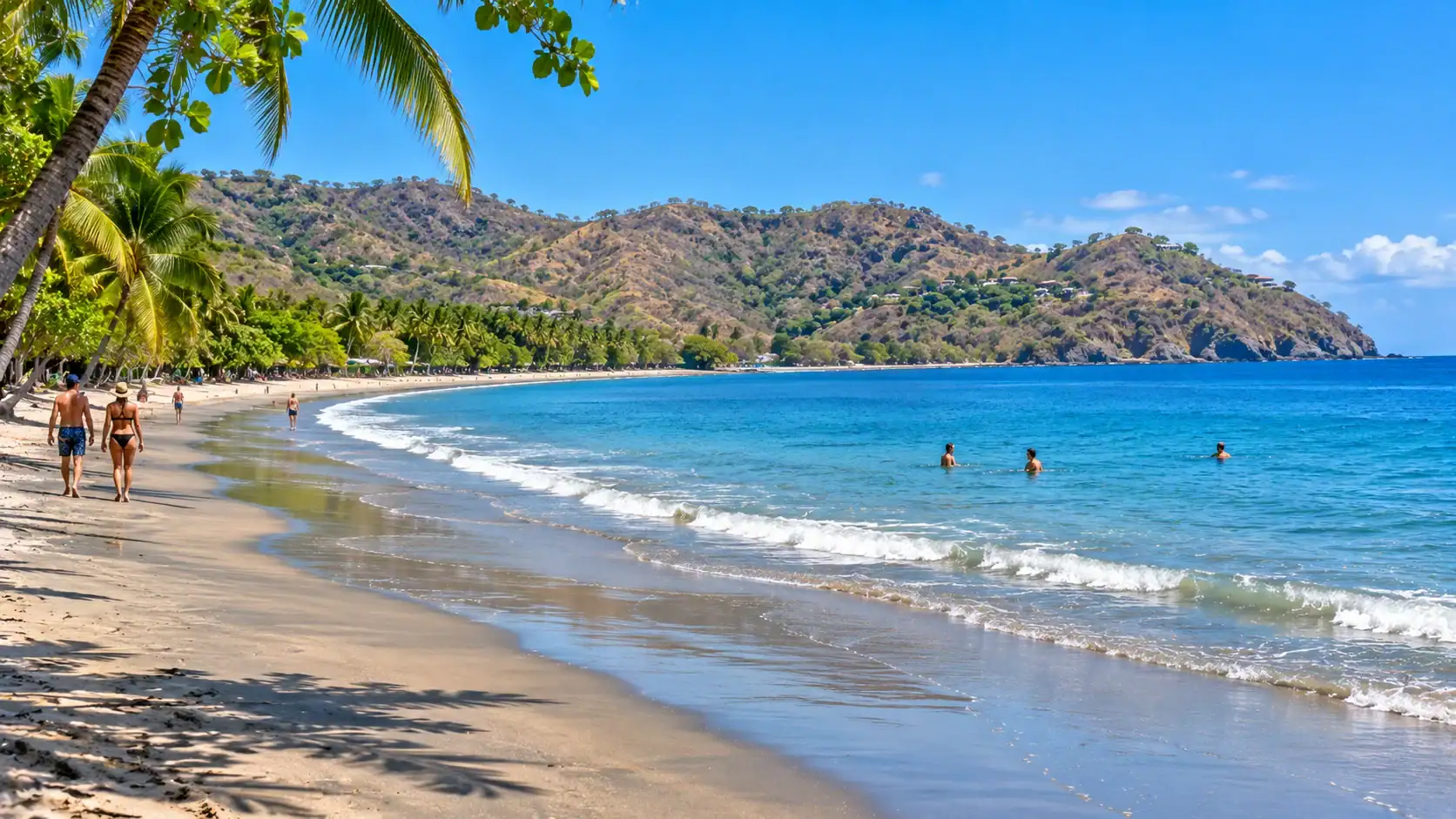 The long curved beach at Playa Hermosa in Guanacaste, Costa Rica