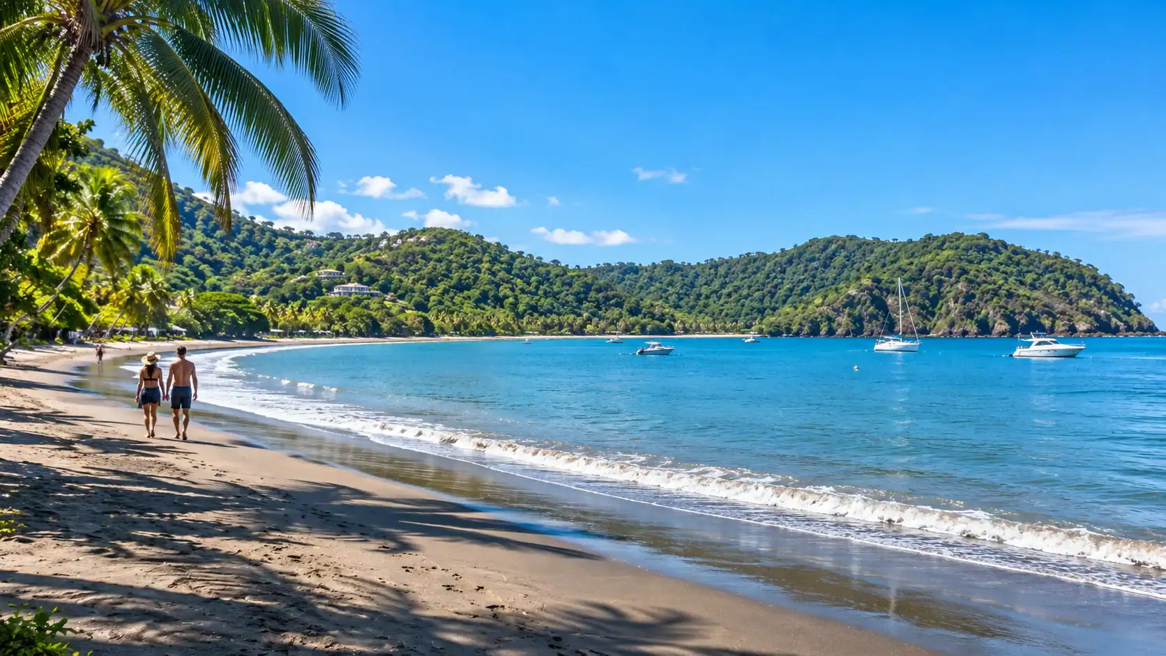 The calm curved bay at Playa Herradura on the Central Pacific coast of Costa Rica